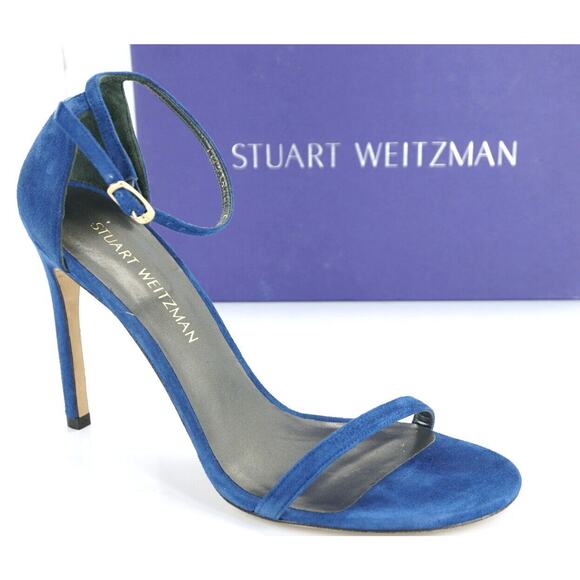 Stuart Weitzman Nudistsong Blue Suede Ankle Strappy Sandals - Picture 1 of 10
